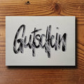 Gutscheinkarte mit handgezeichnetem Lettering-Schriftzug Gutschein, naturweiss A6, von KicomiArt