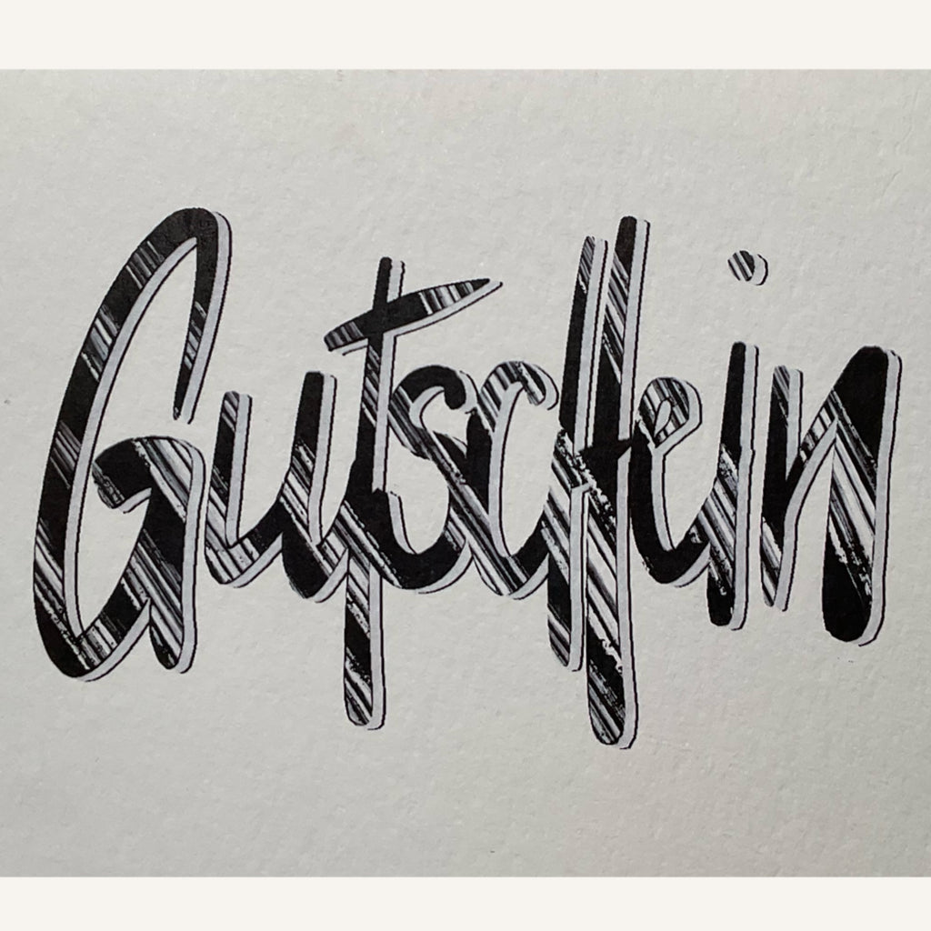 Detailansicht Gutscheinkarte – Lettering-Typografie auf naturweissem Mixed Media Papier 300g