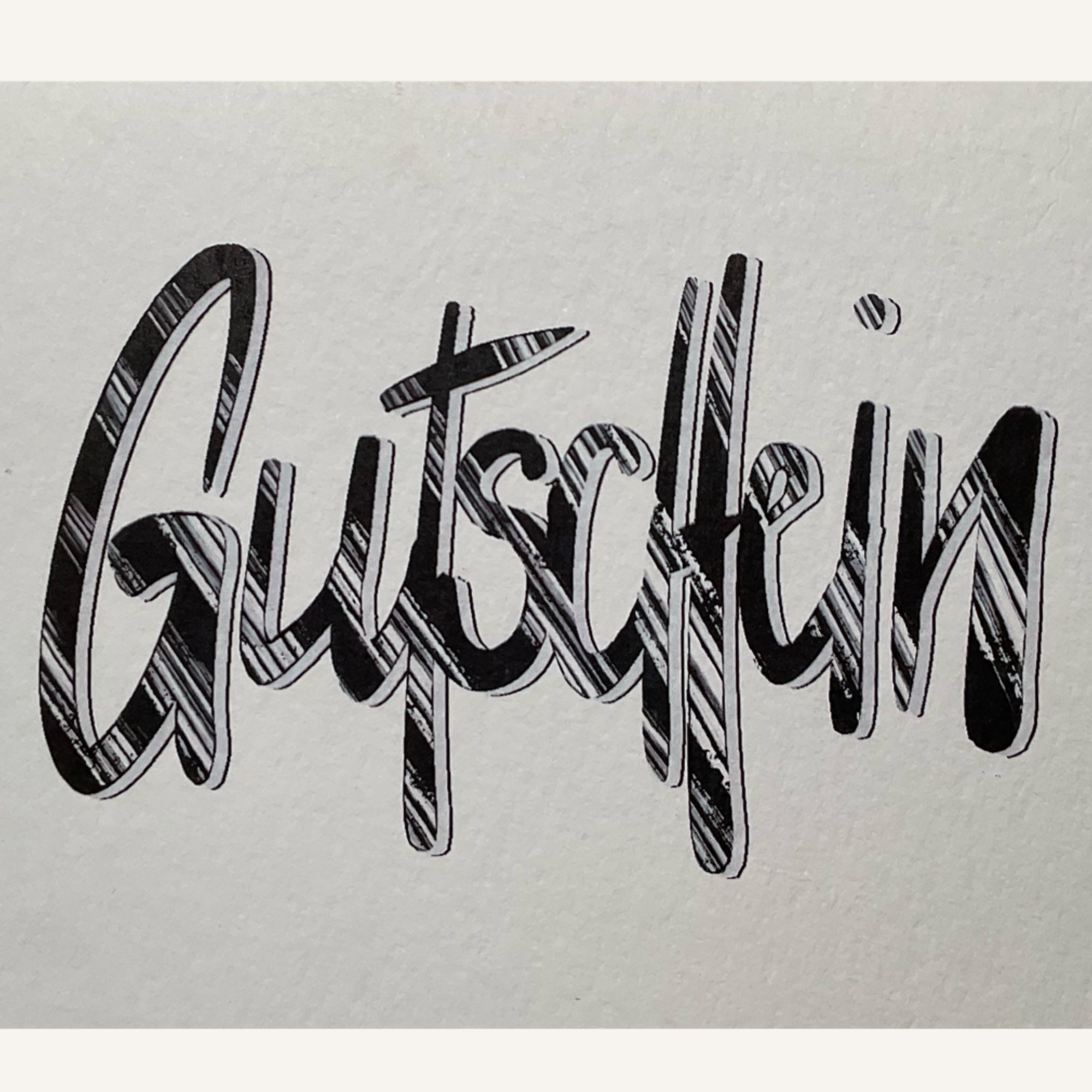 Detailansicht Gutscheinkarte – Lettering-Typografie auf naturweissem Mixed Media Papier 300g