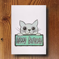 Handgemachte Geburtstagskarte mit niedlicher Katzen-Illustration, Fotokarton 300g, Format A6