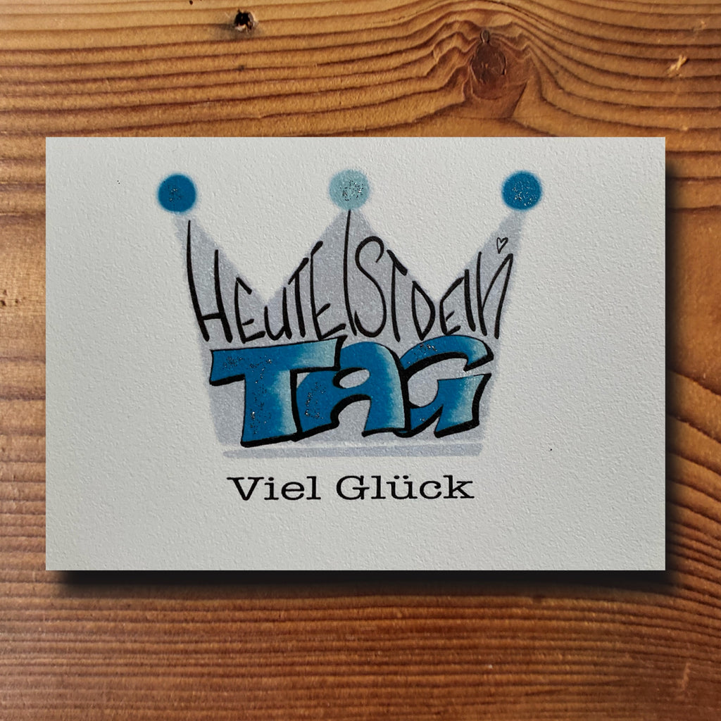 Handgemachte Glückwunschkarte Viel Glück mit Krone, Aquarellpapier 300g, Format A6