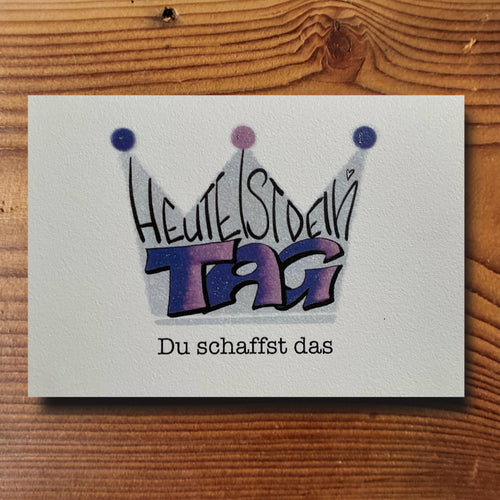 Handgemachte Motivationskarte Du schaffst das mit Krone, Aquarellpapier 300g, Format A6