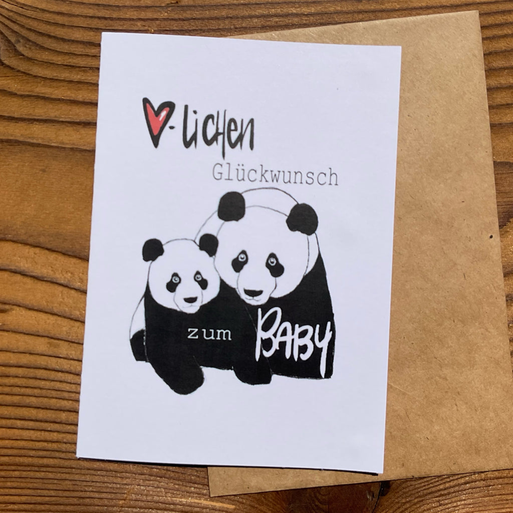 Babykarte mit Panda-Motiv und passendem Kuvert, Format A6, handgemacht von KicomiArt