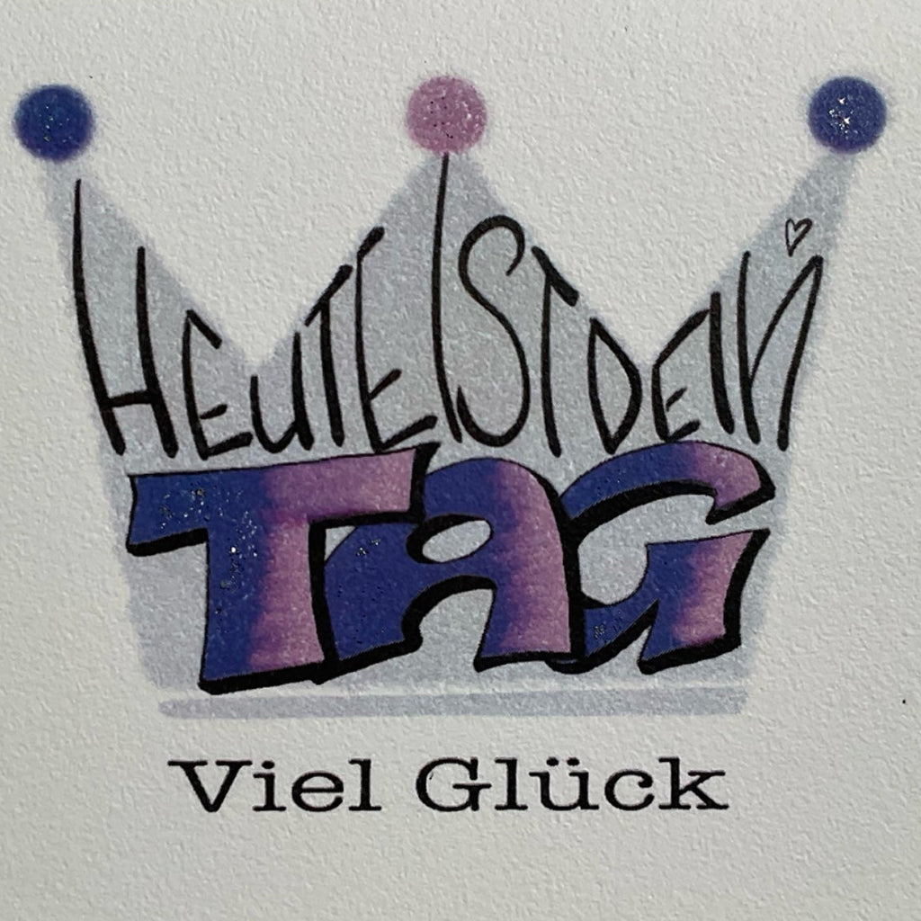 Glückwunschkarte Heute ist dein Tag mit Kronen-Illustration in Lila von KicomiArt