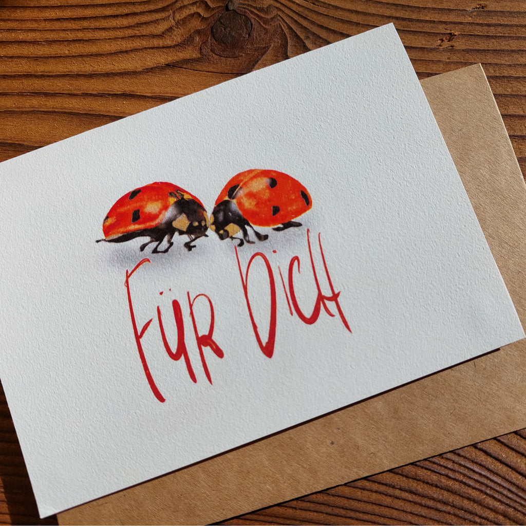 Glückskäfer-Karte für Dich von KicomiArt mit Kraftpapier-Umschlag, handgefertigt im Atelier